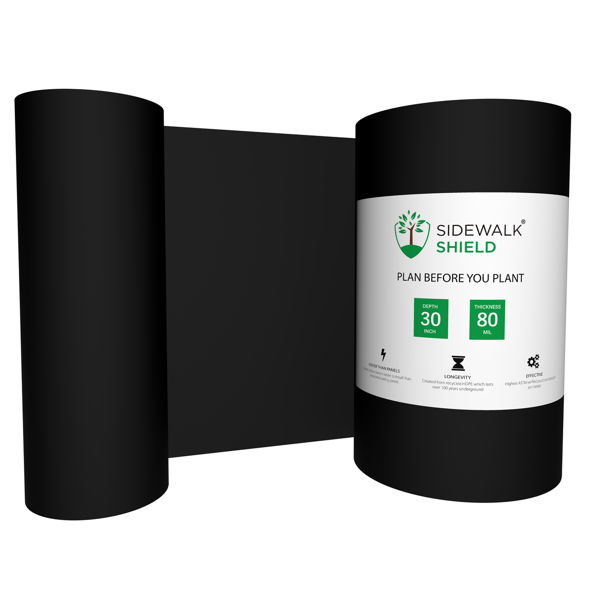 Roll of Sidewalk Shield tree root barrier, 30 in deep, 80 mil