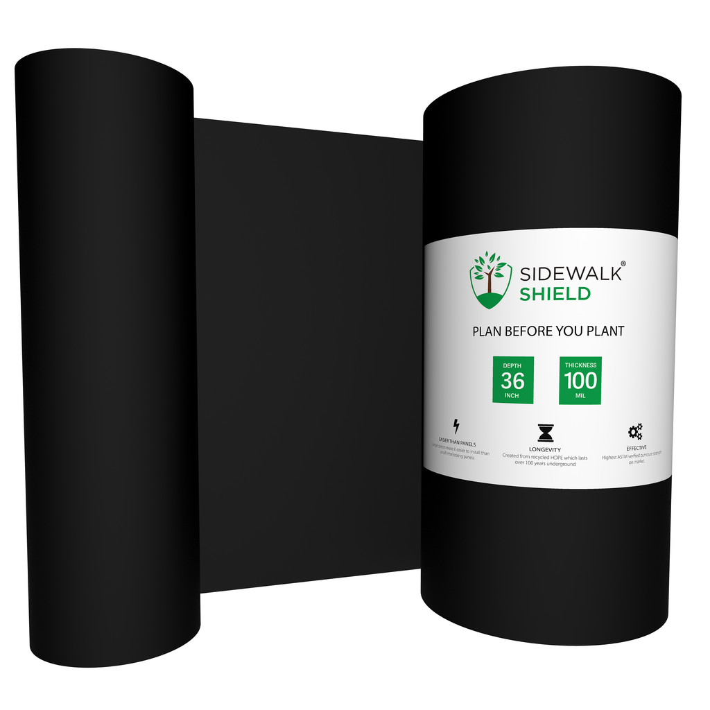 Roll of Sidewalk Shield tree root barrier, 36 in deep, 100 mil
